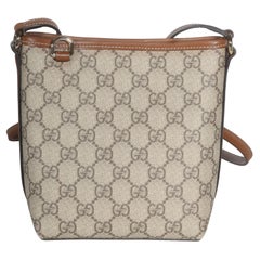 Gucci Beige Dark Brown GG Supreme Monogram Emblem Nano Bucket Bag