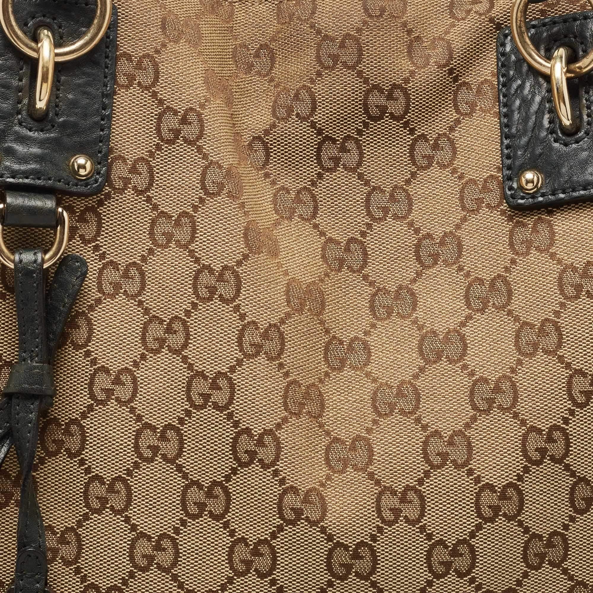 Gucci Beige/Dark Green GG Canvas and Leather Large Charms Tote 11