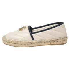 Gucci Beige Diagonal Quilted Leather GG Marmont Flat Espadrilles Size 38.5