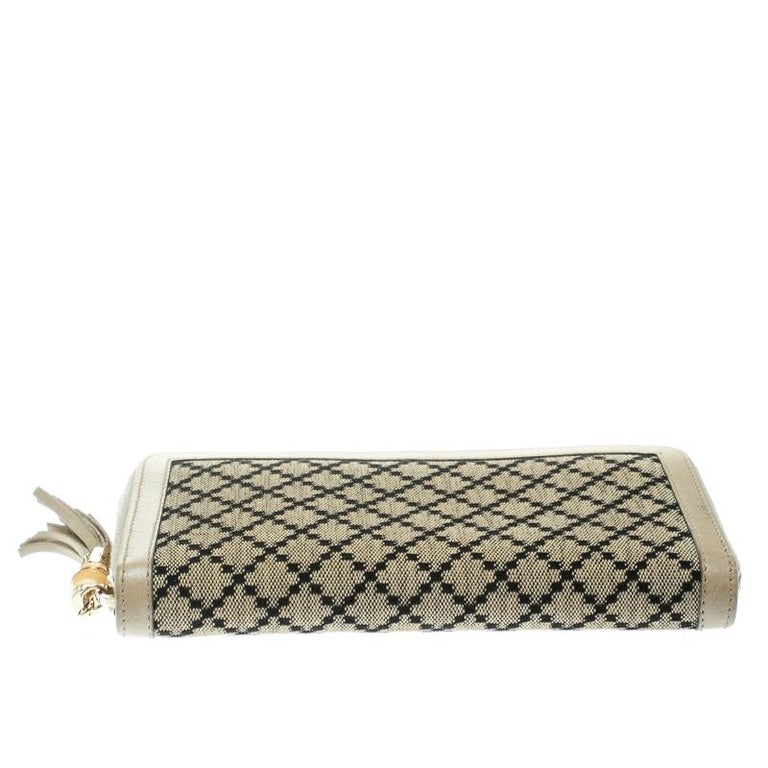 Gucci Beige Diamante Canvas and Leather Bamboo Tassel Zip Around Wallet ...