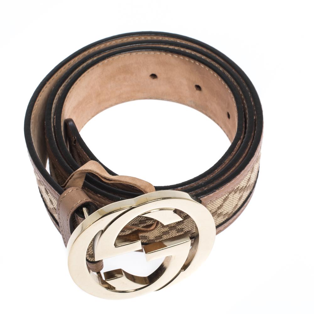 Gucci Beige Diamante Canvas and Leather Interlocking G Buckle Belt 85CM at  1stDibs | diamante gucci belt, gucci diamante belt, beige buckle belt