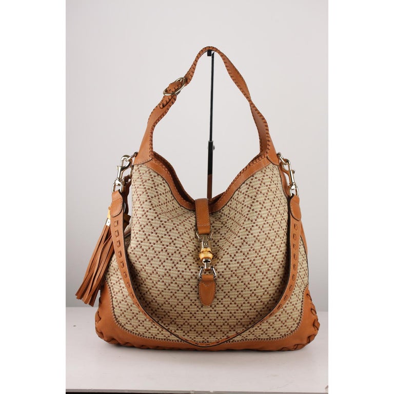 Gucci Beige Diamond Canvas Large Jackie O Hobo Bag For Sale at 1stDibs