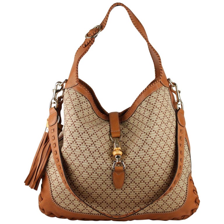 Gucci Beige Diamond Canvas Large Jackie O Hobo Bag For Sale at 1stDibs