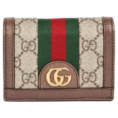 Used Gucci Beige, Ebony & Brown GG Supreme Canvas and Leather Ophidia GG Card Wallet