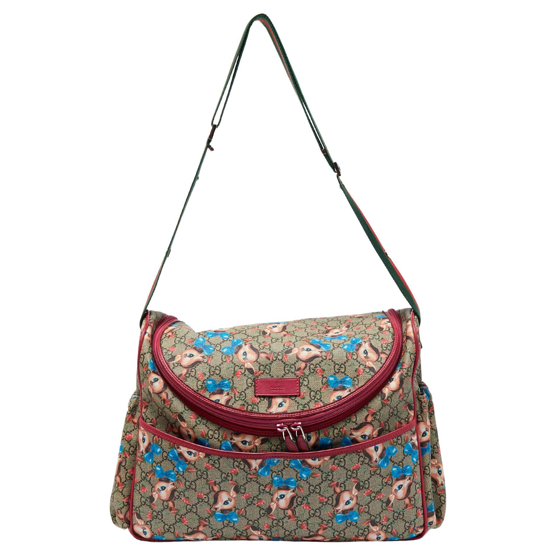 Gucci Beige/Ebony Fawn Print GG Canvas Original Baby Changing Bag For Sale