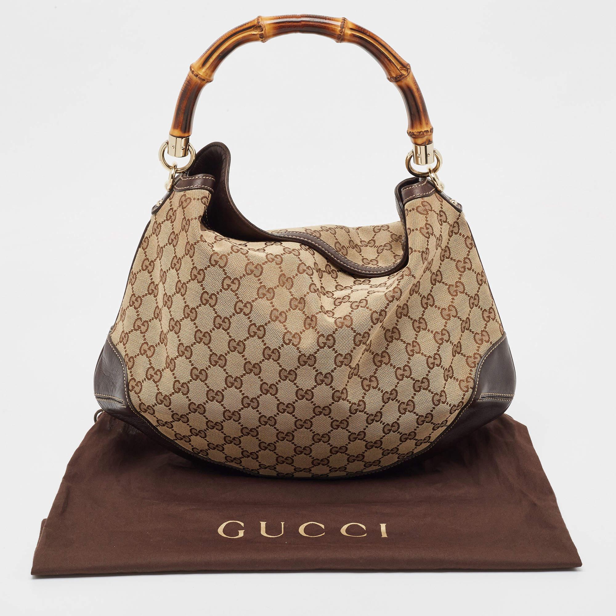 Gucci Beige/Ebony GG Canvas and Leather Bamboo Shoulder Bag 6