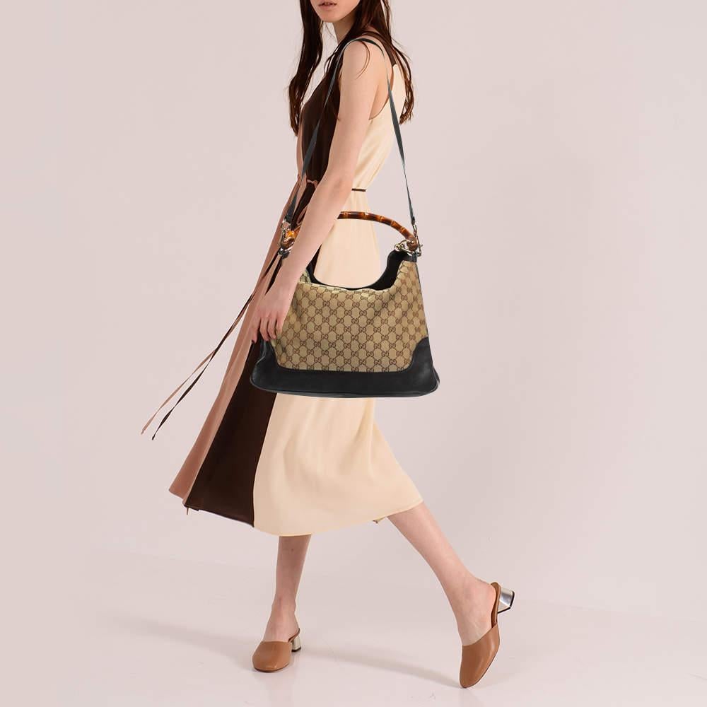 Brown Gucci Beige/Ebony GG Canvas and Leather Bamboo Shoulder Bag