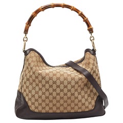 Gucci Beige/Ebony GG Umhängetasche aus Segeltuch und Leder aus Bambus