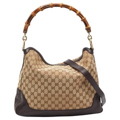 Gucci Beige/Ebony GG Canvas and Leather Bamboo Shoulder Bag