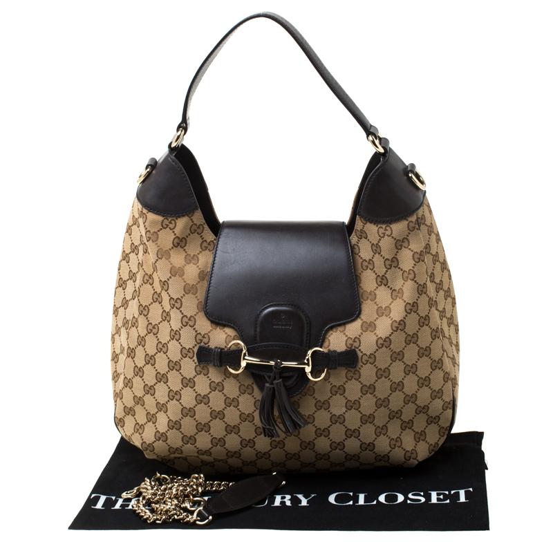 Gucci Beige/Ebony GG Canvas and Leather Emily Chain Hobo 7
