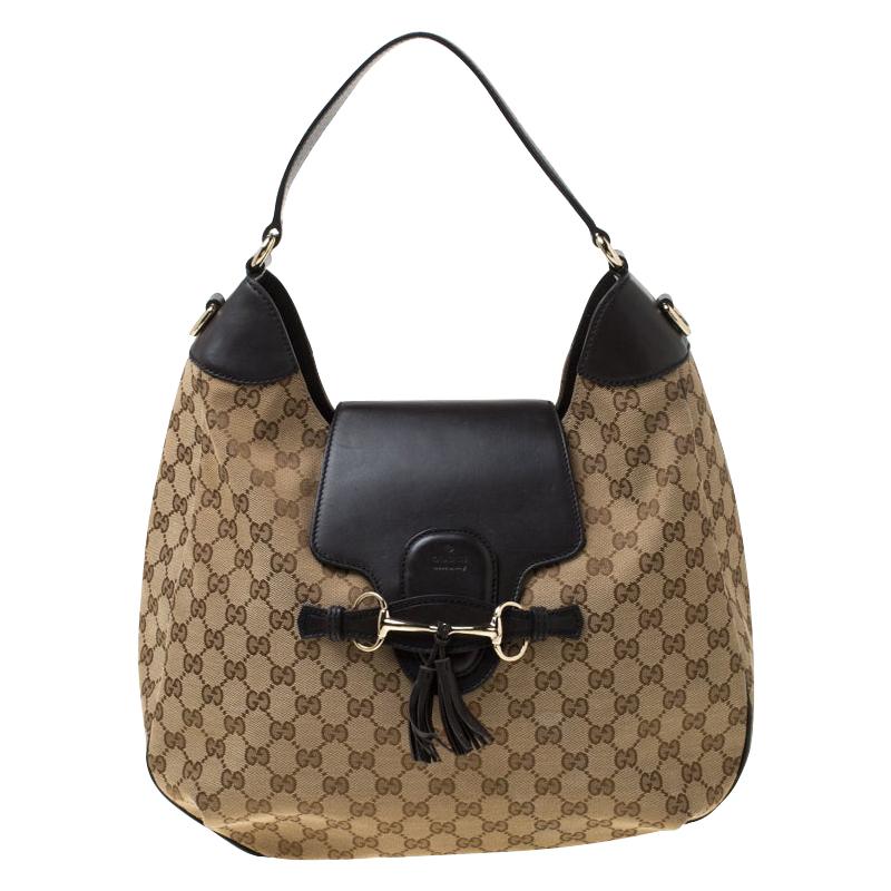 Gucci Beige/Ebony GG Canvas and Leather Emily Chain Hobo