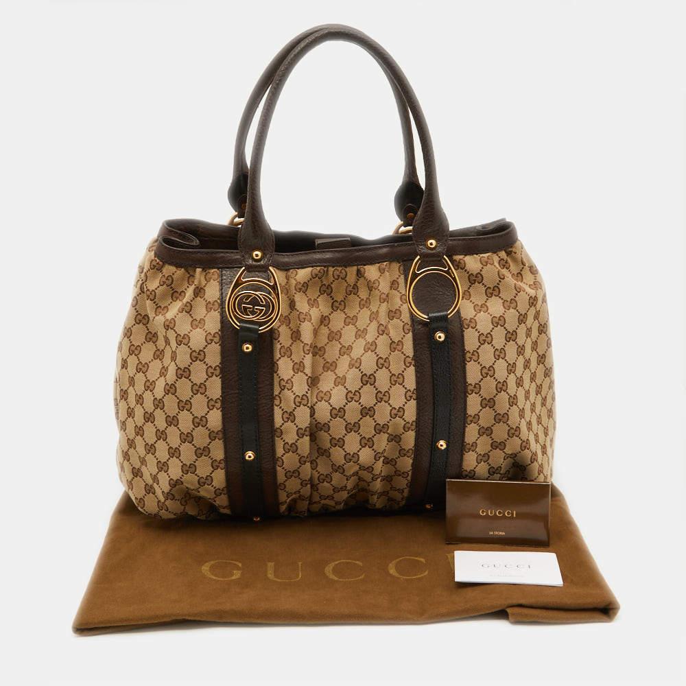 Gucci Beige/Ebony GG Canvas and Leather Interlocking G Large Tote 10