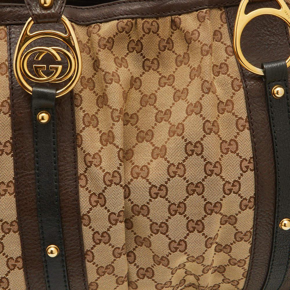 Women's Gucci Beige/Ebony GG Canvas and Leather Interlocking G Large Tote