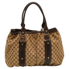 Gucci Beige/Ebony GG Canvas and Leather Interlocking G Large Tote