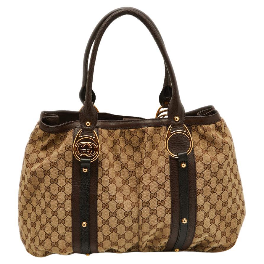 Gucci Beige/Ebony GG Canvas and Leather Interlocking G Large Tote