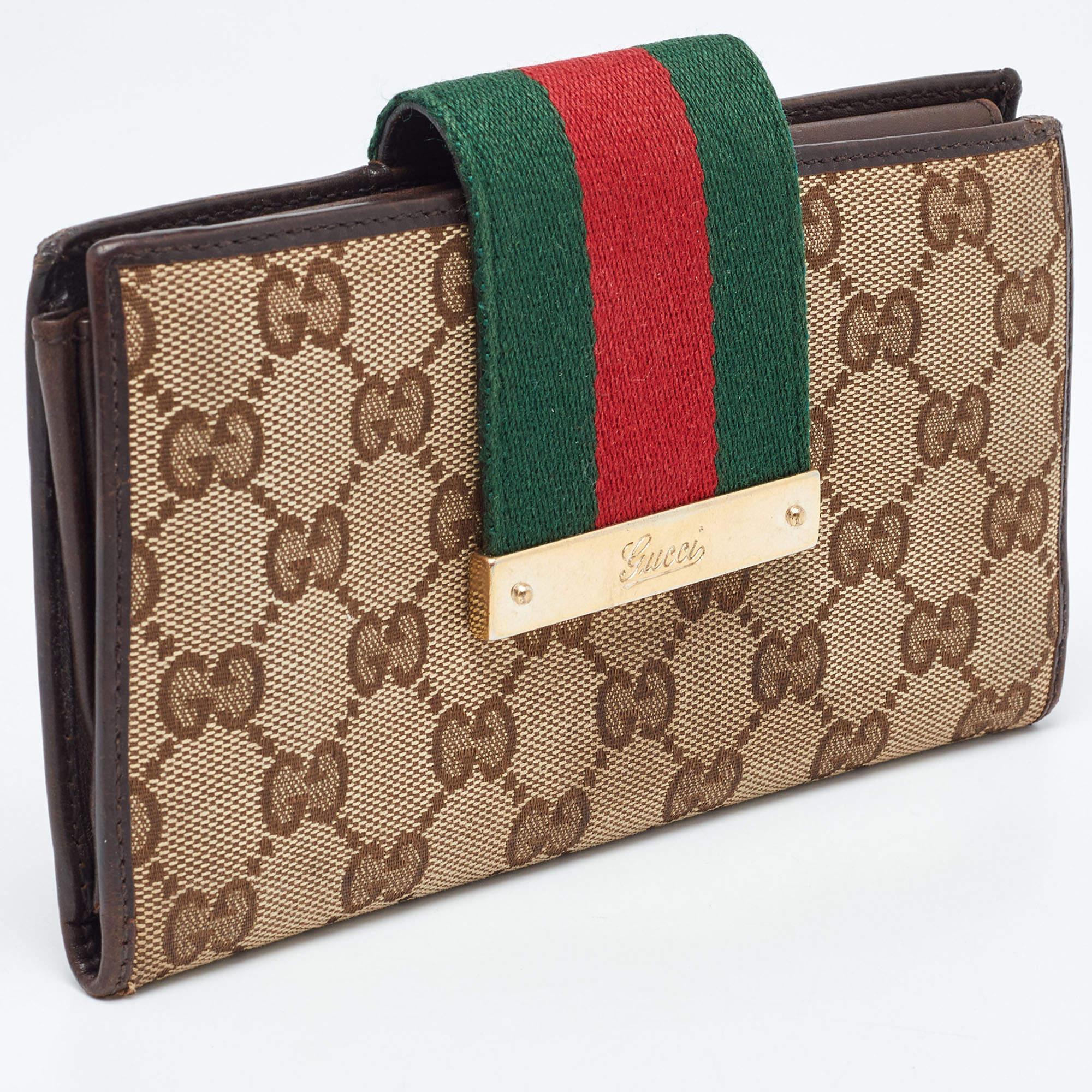 Women's Gucci Beige/Ebony GG Canvas and Leather Ladies Web Continental Wallet