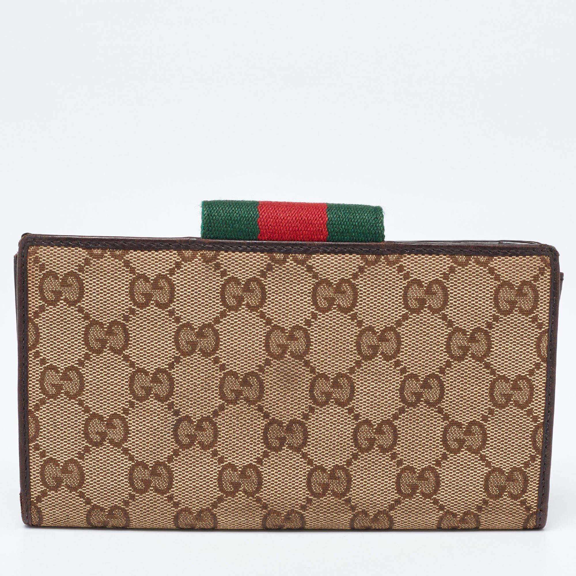 Gucci Beige/Ebony GG Canvas and Leather Ladies Web Continental Wallet 1