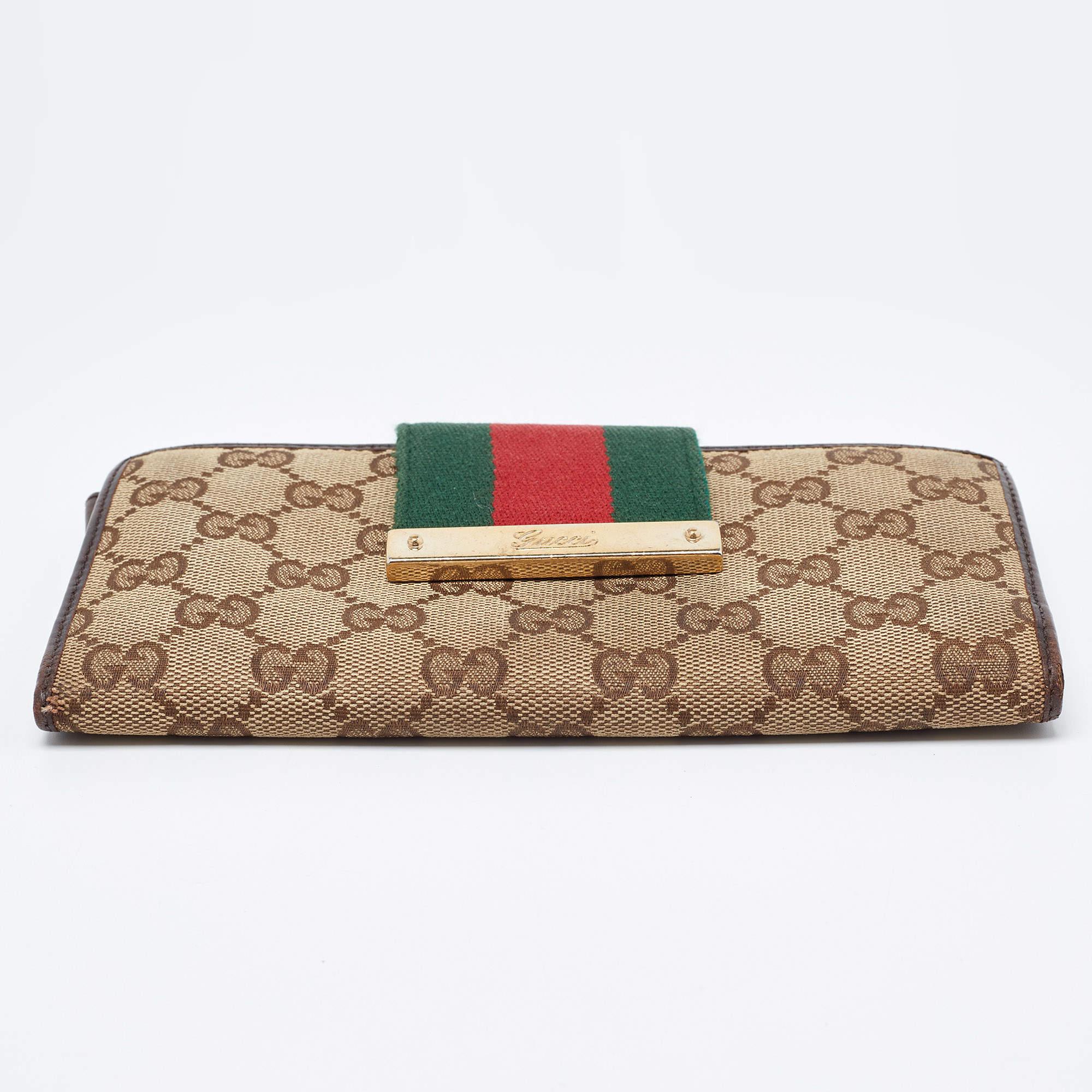 Gucci Beige/Ebony GG Canvas and Leather Ladies Web Continental Wallet 3