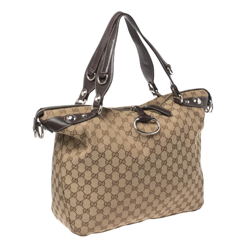 Gucci Beige/Ebony GG Canvas und Leder Large Icon Bit Tote im Zustand „Gut“ in Dubai, Al Qouz 2