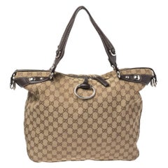 Gucci Beige/Ebony GG Canvas and Leather Large Icon Bit Tote