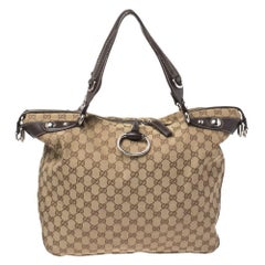 Gucci Beige/Ebony GG Canvas und Leder Large Icon Bit Tote