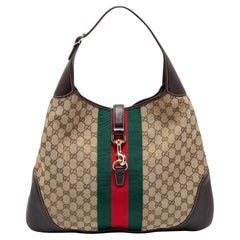 Gucci Beige/Ebony GG Canvas And Leather Large Web Jackie O Bouvier Hobo