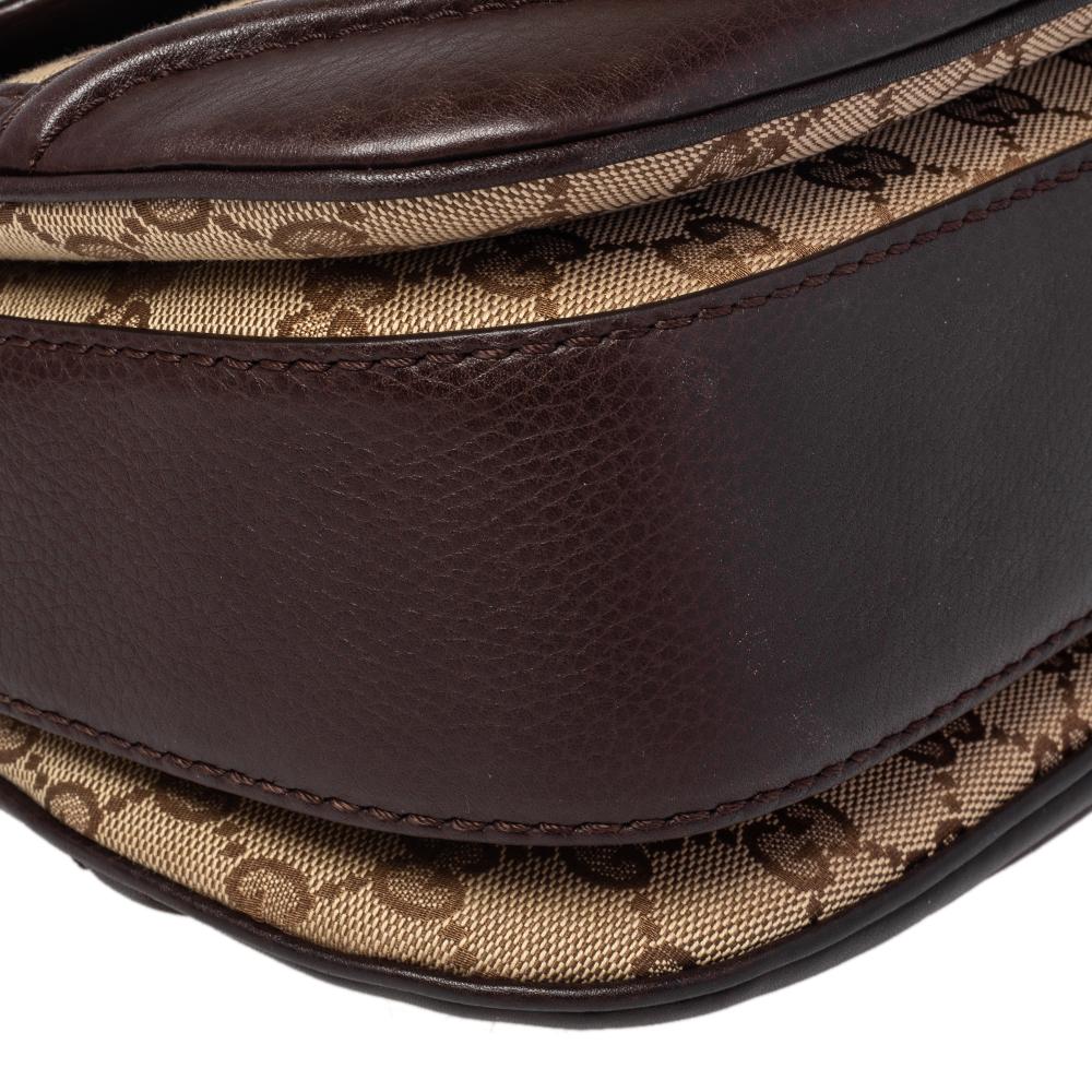 Gucci Beige/Ebony GG Canvas and Leather Medium New Bamboo Top Handle Bag In Good Condition In Dubai, Al Qouz 2