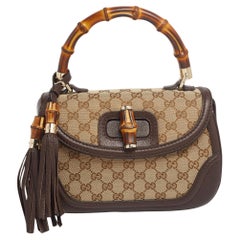 Gucci Beige/Ebony GG Canvas and Leather New Bamboo Top Handle Bag