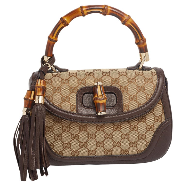 Gucci Beige/Ebony GG Canvas and Leather New Bamboo Top Handle Bag at 1stDibs