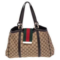 Gucci Beige/Ebony GG Canvas and Leather New Ladies Web Tote