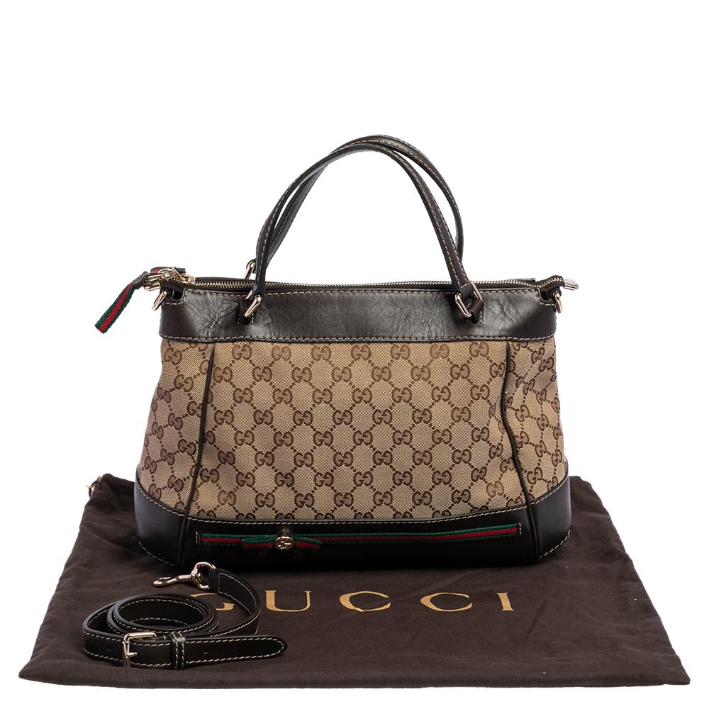 Gucci Beige/Ebony GG Canvas and Leather Small Mayfair Bow Tote 4