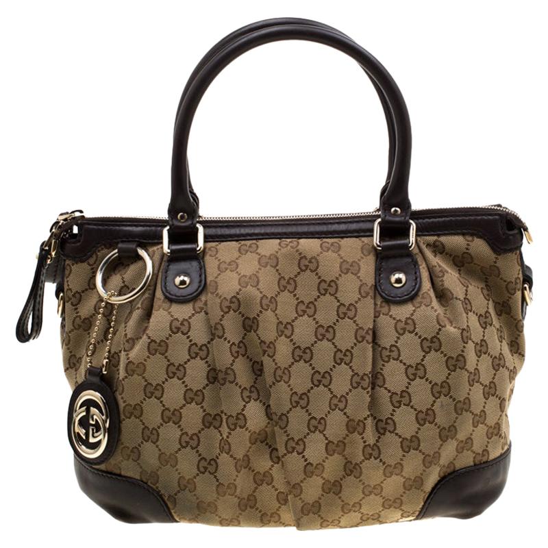 Gucci Beige/Ebony GG Canvas and Leather Sukey Tote