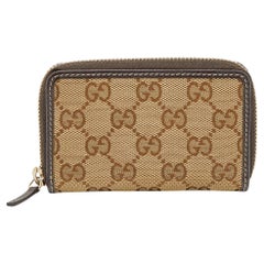 Gucci Beige/Ebony GG Canvas and Leather Zip Around Card Case