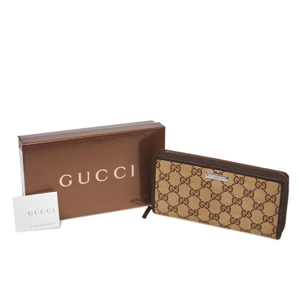 Gucci Beige/Ebony GG Canvas and Leather Zip Around Wallet 4