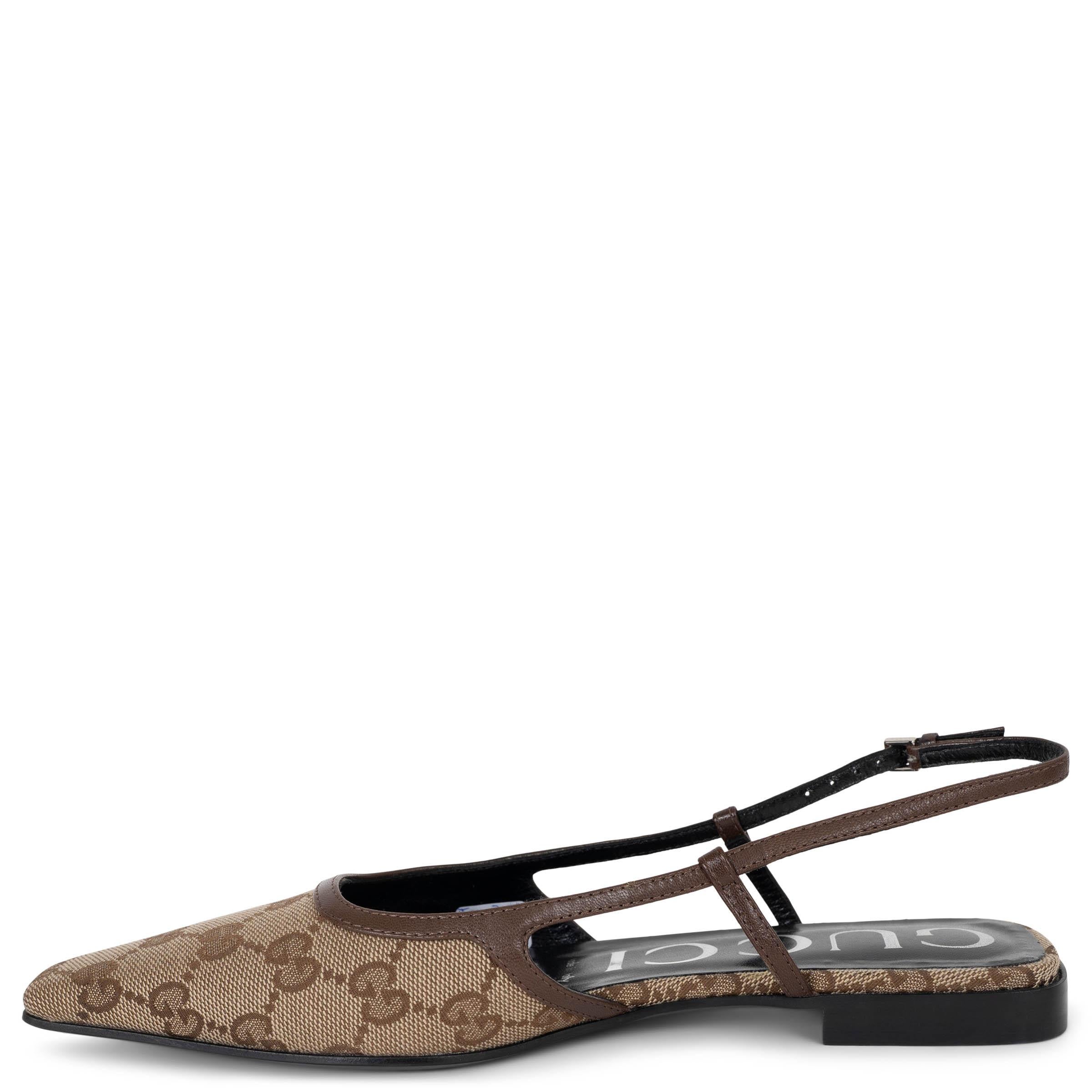 Noir GUCCI beige ébène GG toile DEMI SLINGBACK Chaussures 36 en vente