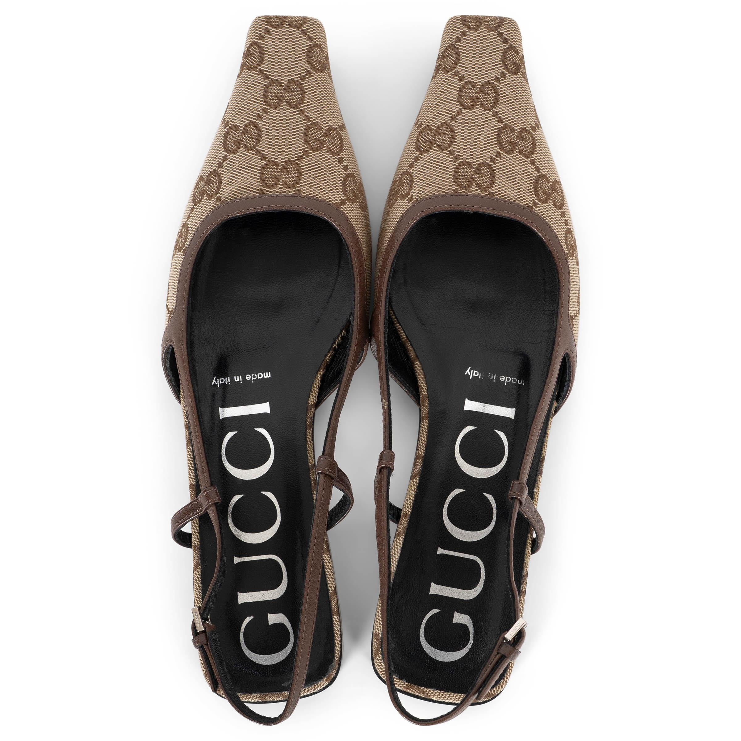 GUCCI beige ébène GG toile DEMI SLINGBACK Chaussures 36 Pour femmes en vente