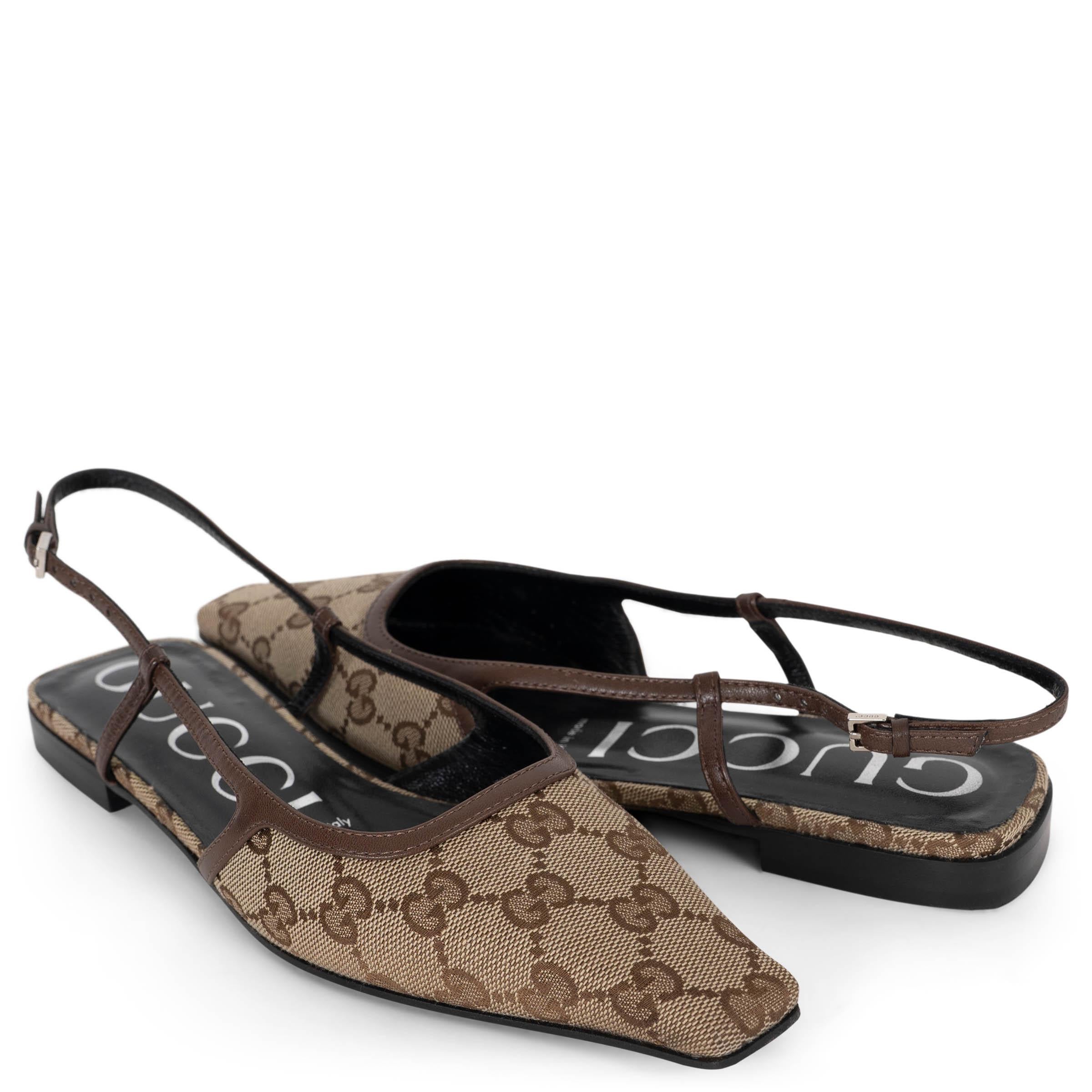 GUCCI beige ébène GG toile DEMI SLINGBACK Chaussures 36 en vente 1