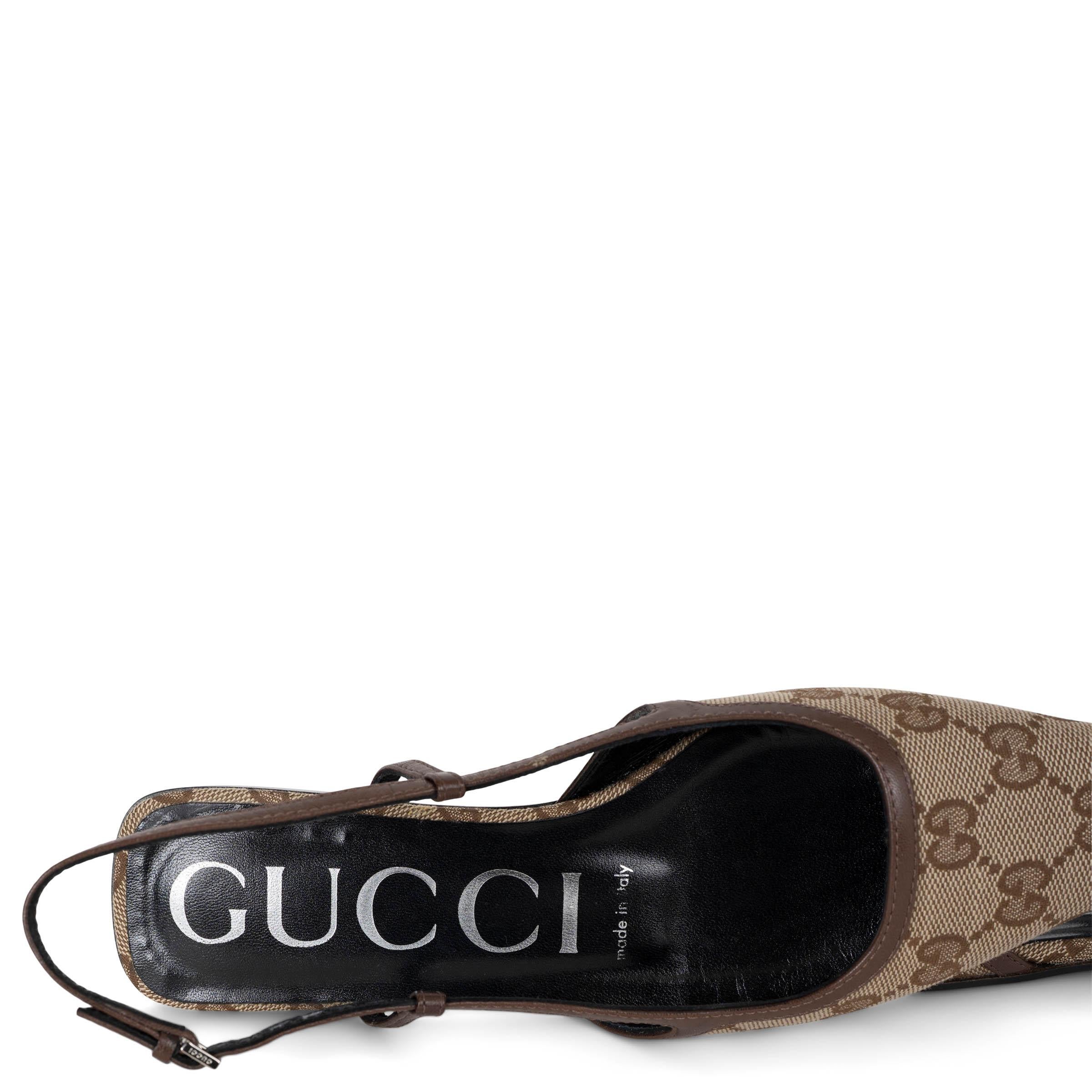 GUCCI beige ébène GG toile DEMI SLINGBACK Chaussures 36 en vente 2