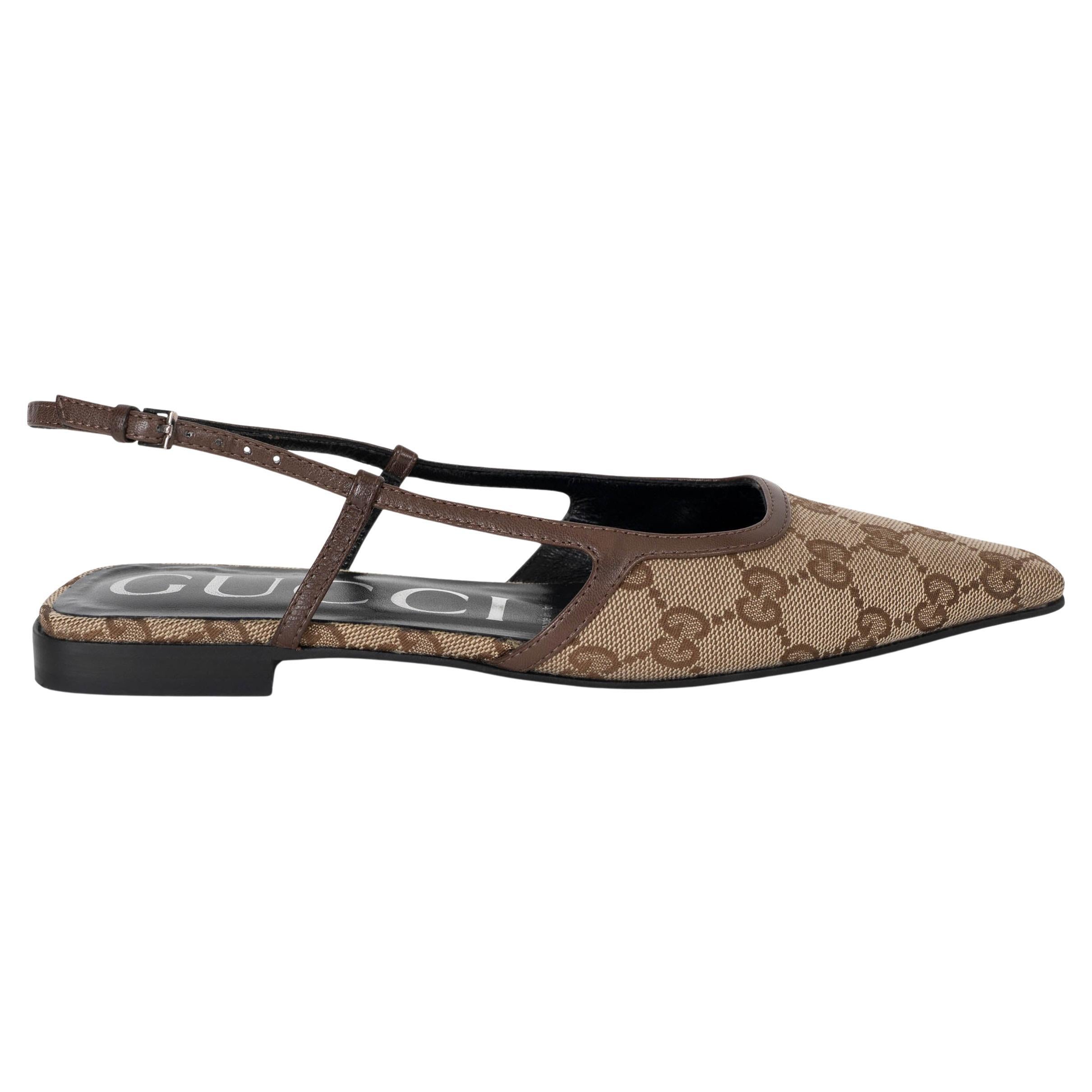 GUCCI beige ébène GG toile DEMI SLINGBACK Chaussures 36