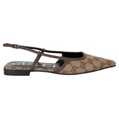 GUCCI beige ébène GG toile DEMI SLINGBACK Chaussures 36