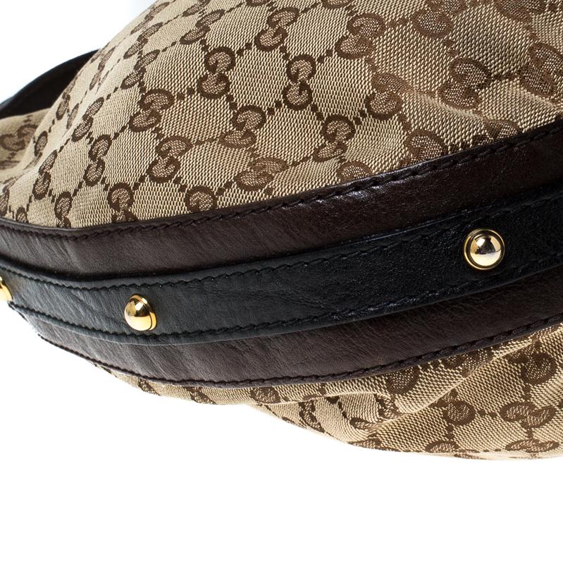 Gucci Beige/Ebony GG Canvas Medium Pelham Hobo In Good Condition In Dubai, Al Qouz 2