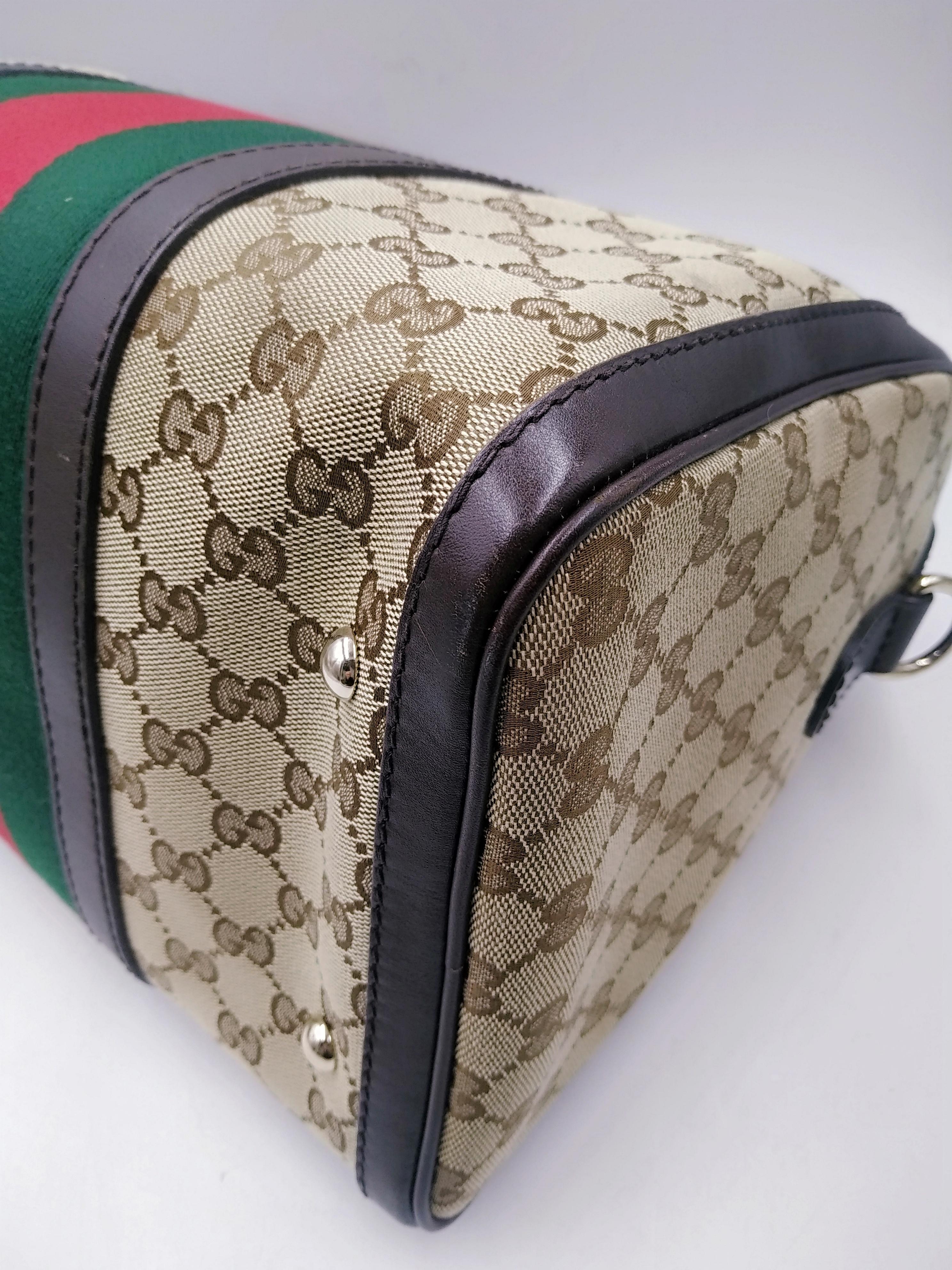 Gucci Beige/Ebony GG Canvas Vintage Web Medium Boston Bag with Shoulder Strap 2