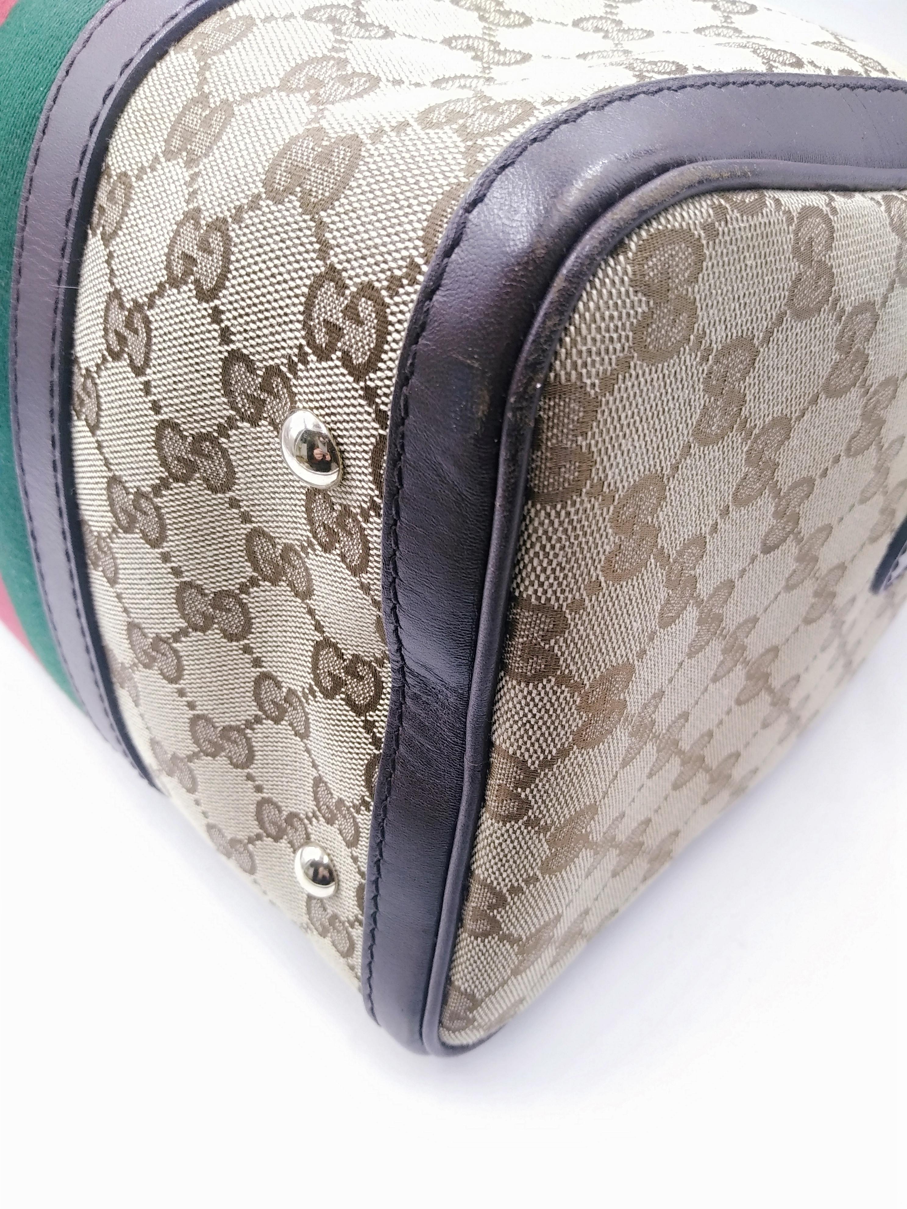 Gucci Beige/Ebony GG Canvas Vintage Web Medium Boston Bag with Shoulder Strap 3