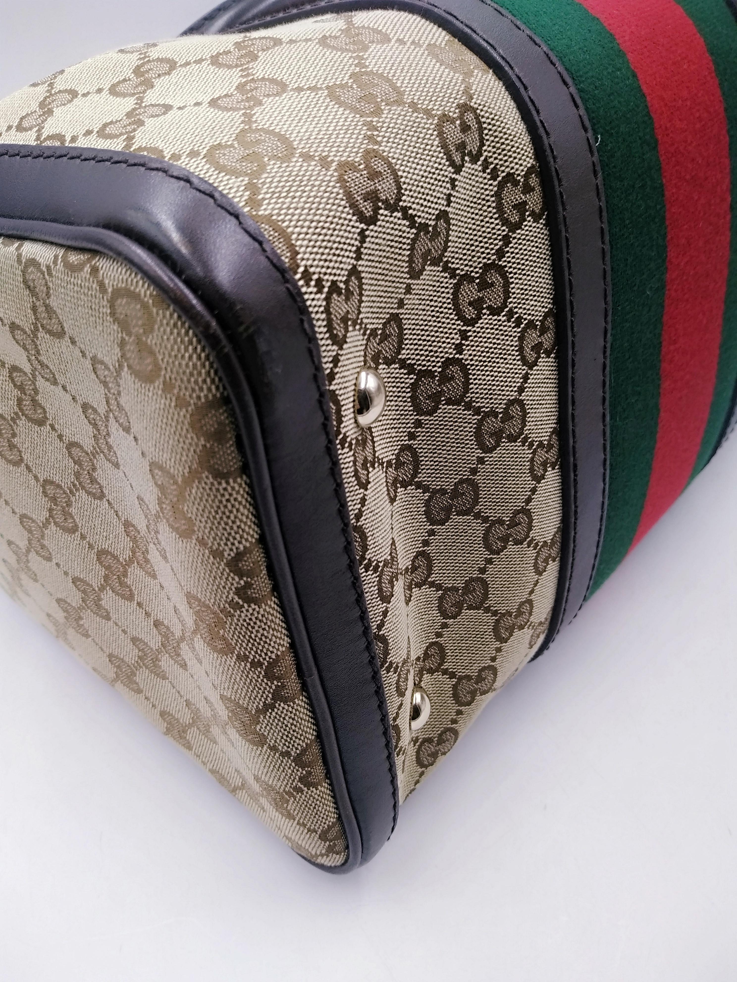 Gucci Beige/Ebony GG Canvas Vintage Web Medium Boston Bag with Shoulder Strap 4