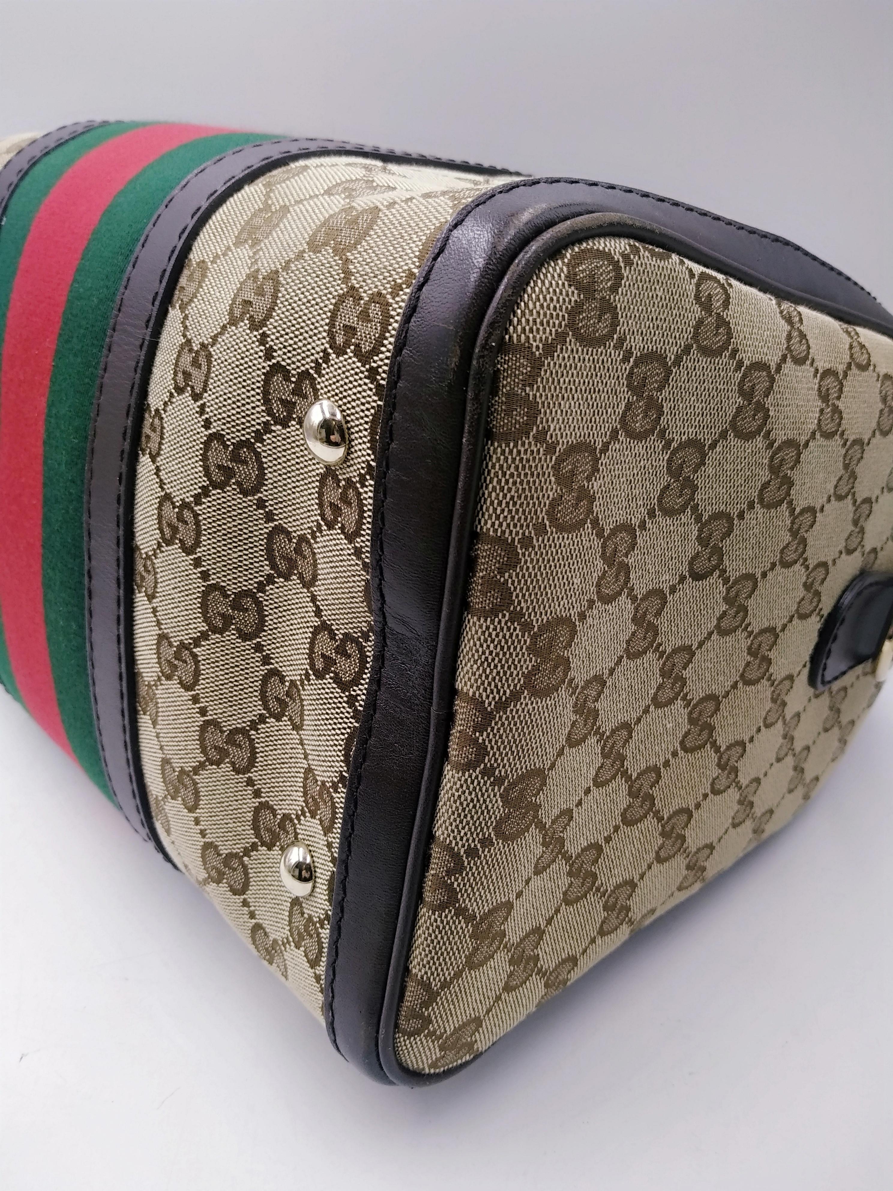 Gucci Beige/Ebony GG Canvas Vintage Web Medium Boston Bag with Shoulder Strap 5