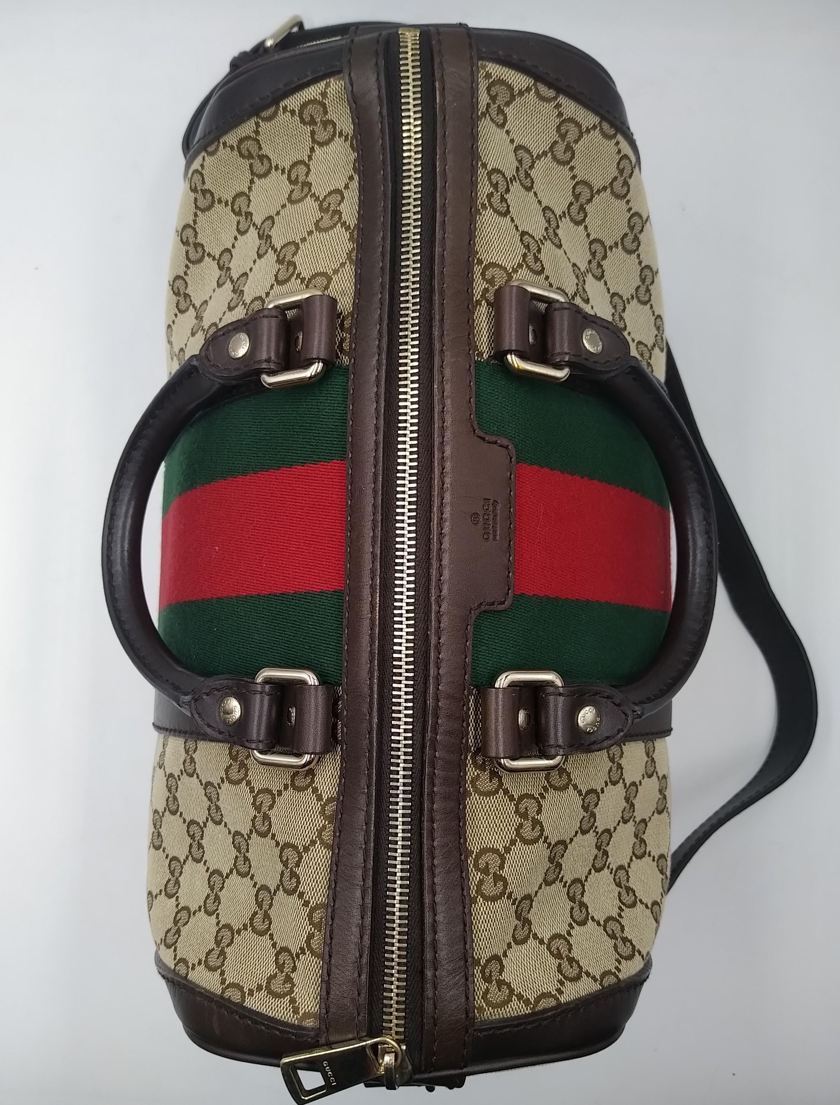 Gucci Beige/Ebony GG Canvas Vintage Web Medium Boston Bag with Shoulder Strap 8
