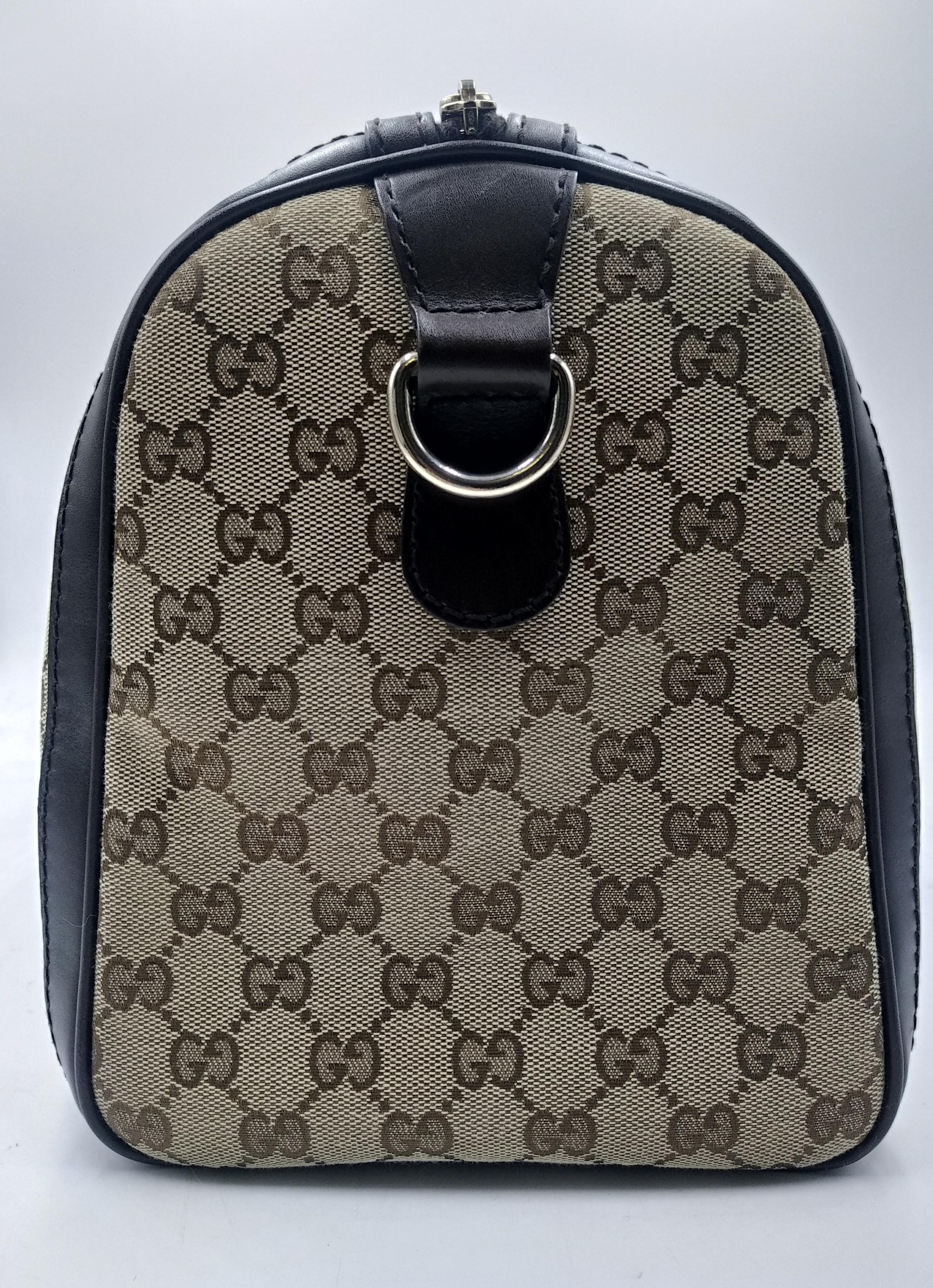 Women's or Men's Gucci Beige/Ebony GG Canvas Vintage Web Medium Boston Bag with Shoulder Strap