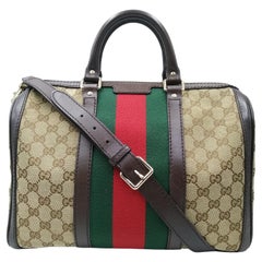 Gucci Beige/Ebony GG Canvas Vintage Web Medium Boston Bag with Shoulder Strap