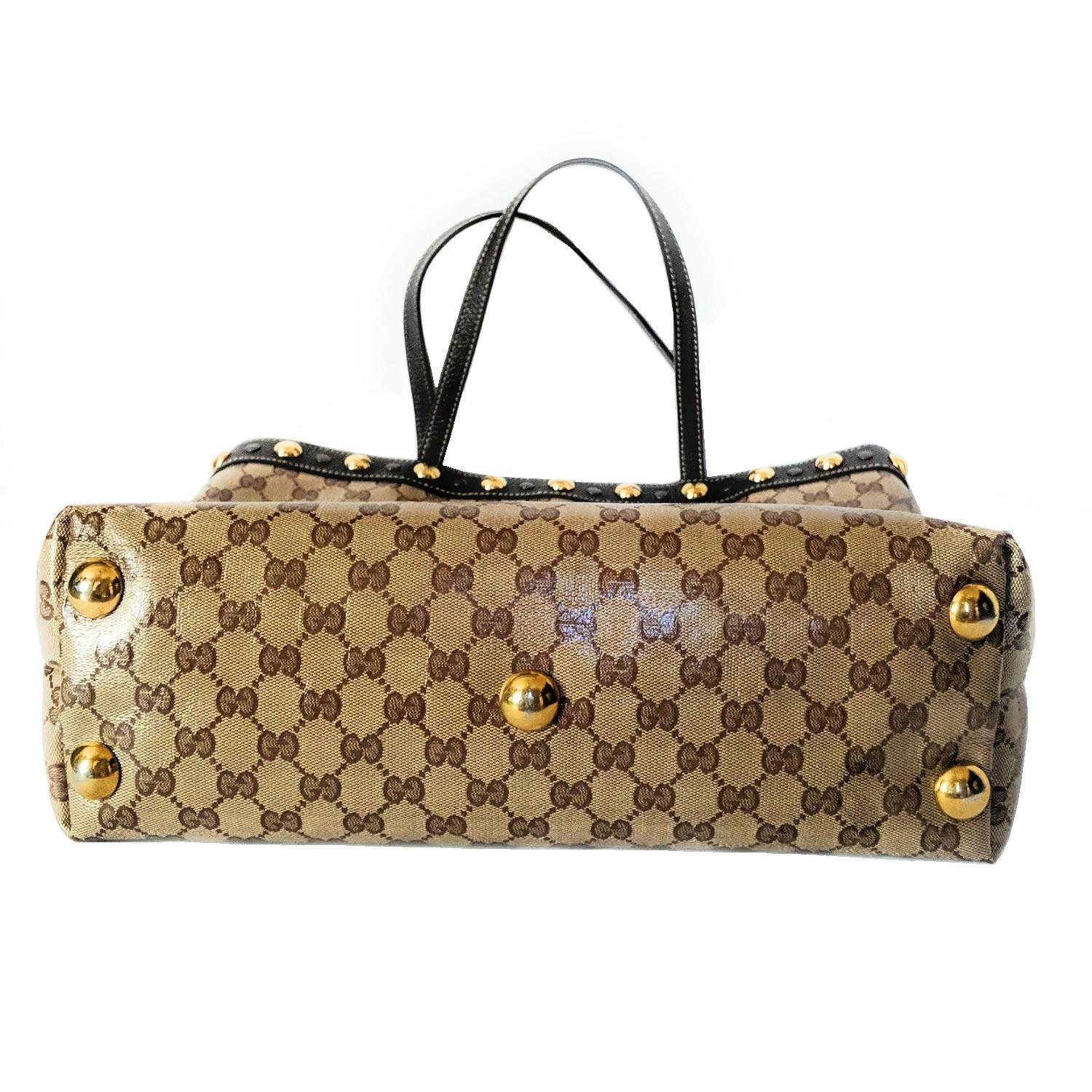 Marrone Gucci Beige/Ebano GG Crystal Babouska Tote con borchie