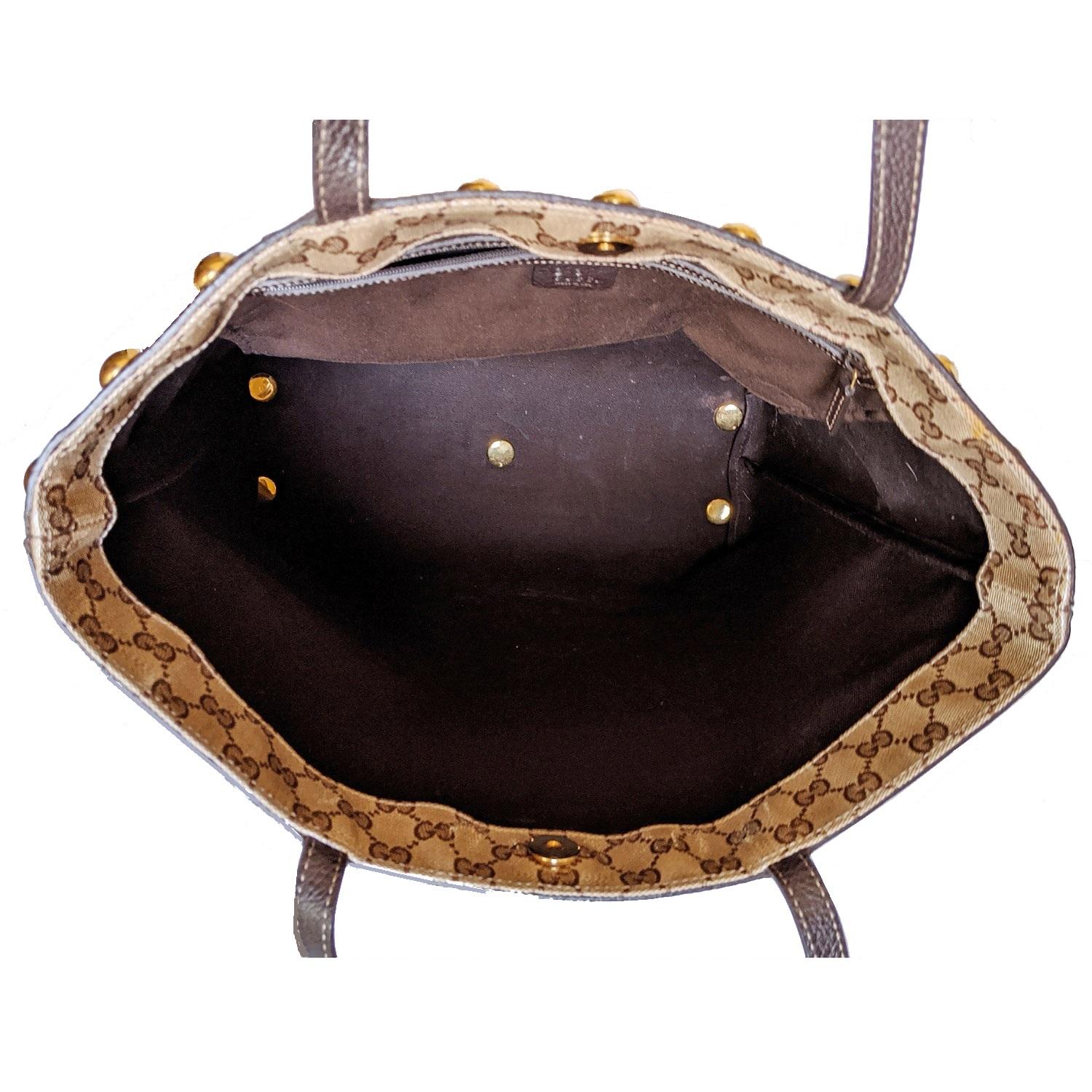 Gucci Beige/Ebano GG Crystal Babouska Tote con borchie 1